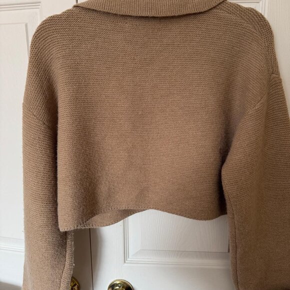 Oak + Fort cropped knit sweater with collar, Beige, size S - Picture 5 of 6